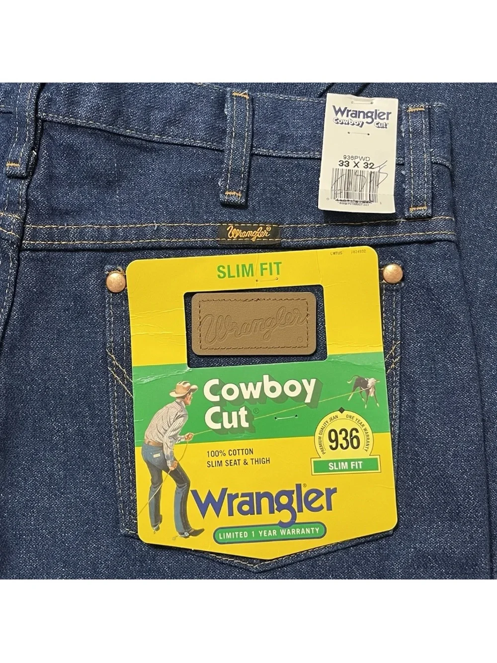 Wrangler Cowboy Cut Slim Fit Straight Leg Denim 936 Blue Jeans Rodeo Mens 33X32